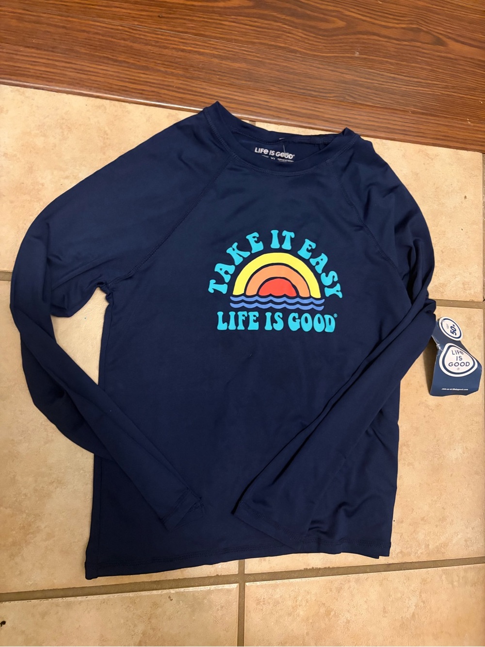 Unisex Life is Good Kids' Navy 'Take It Easy' Long Sleeve spf swim Sun Shirt